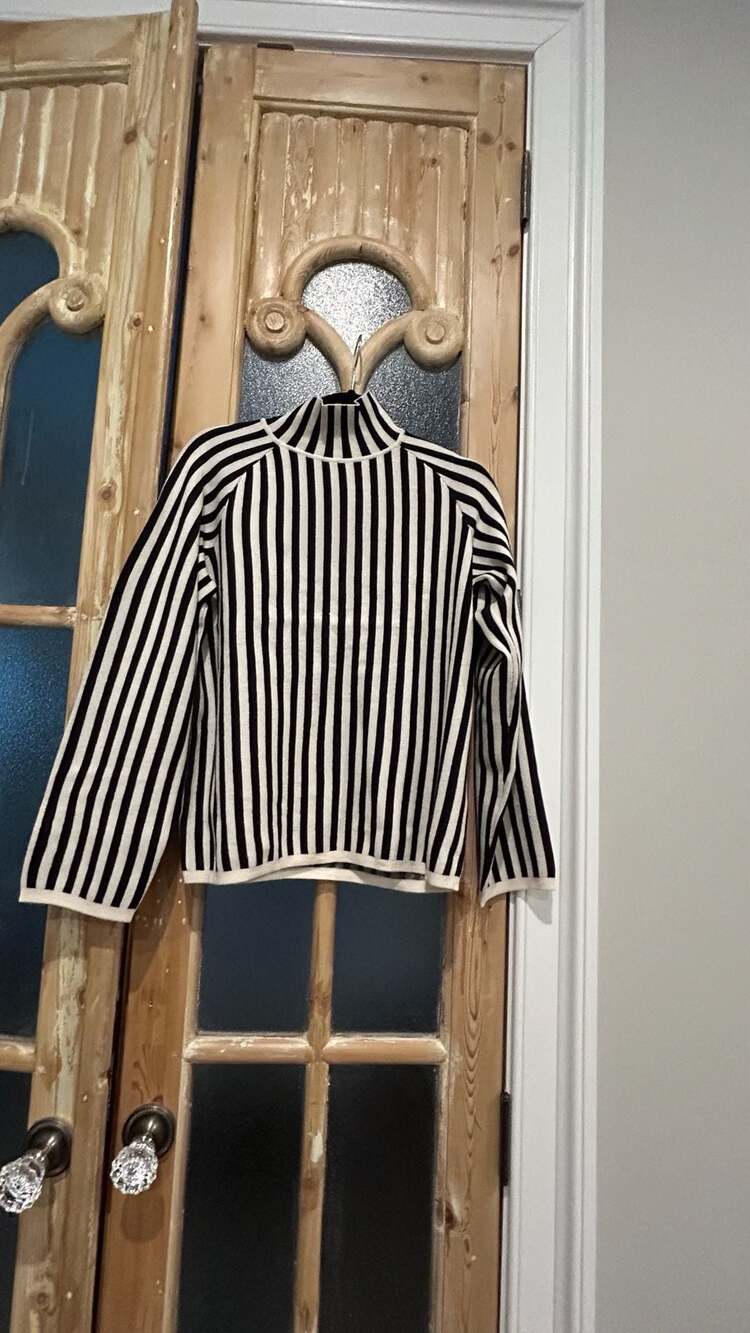 B.Young Byotari Rollneck Jumper Size XS Black White Striped Turtleneck